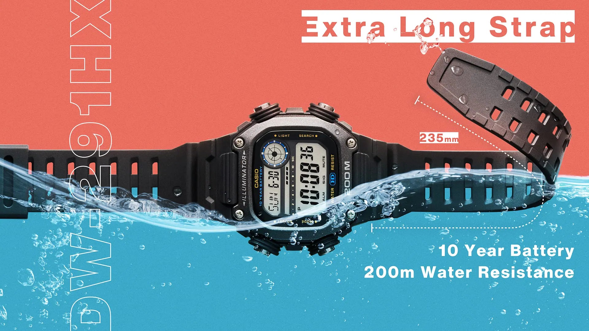 Casio Digital with Extra Long band Unisex DW291HX-1A
