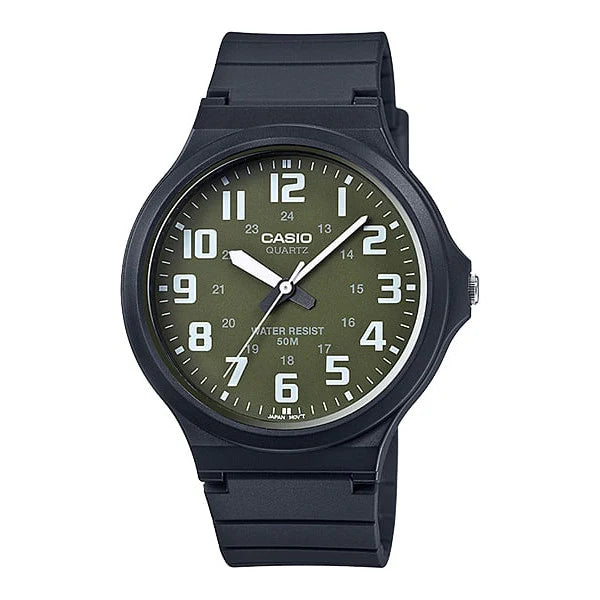 Casio Unisex Black and Green Analogue MW240-3B/MW-240-3BV